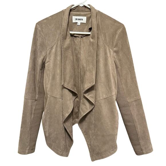 Women's BB DAKOTA Open Waterfall Faux Suede Long Sleeve Mocha Jacket Large - Picture 1 of 8